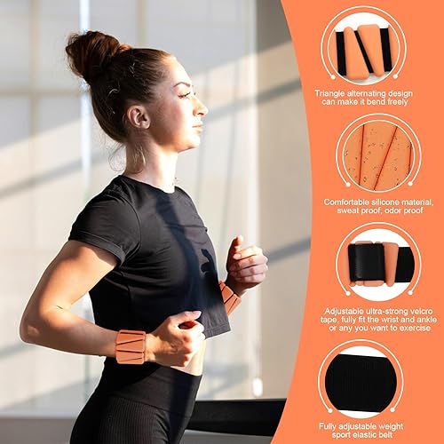 Vista 3 de Juego de 2 pesas de muñeca para tobillo y muñeca, pulseras de peso ajustables de silicona (1 libra cada una) para mujeres y hombres, adecuadas