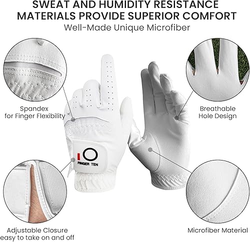 Miniatura 3 de Guantes de golf para hombre mano izquierda agarre de lluvia paquete de 3 unidades agarre duradero para todo tipo de clima tamaño pequeño mediano