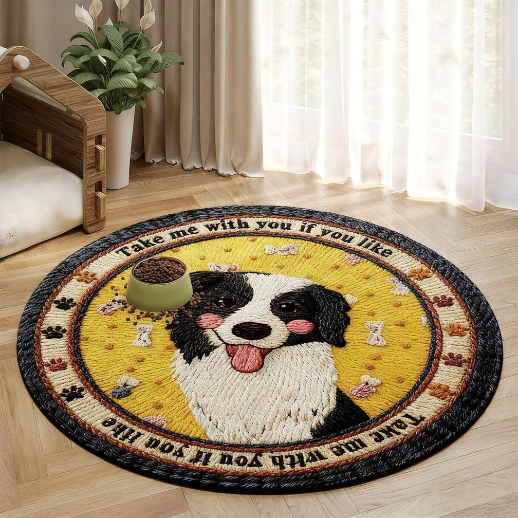 Round Dog Crate Pad Flat Dog Bed,Cat Scratch Mats for Floor,Cat Beds Washable Pet Bed Mat,for Large Medium Small Dogs,Suitable for All Seasons,Yellow,80cm/31.5"/2.6'