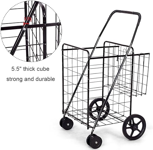 Miniatura 4 de Overstock Carrito de compras plegable de fácil almacenamiento con ruedas giratorias