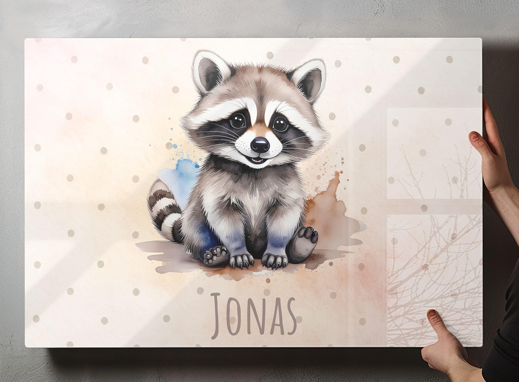 Schreibtischunterlage personalisiert mit Namen | 80 x 50 cm Waschbär | wasserfeste Schreibunterlage, abwischbar, glatt | stabiles, hochwertiges Acrylglas, Kinder Kunststoff Motiv Tiere