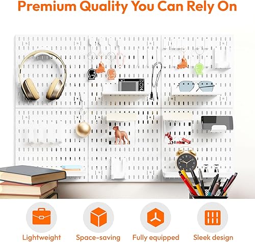 Miniatura 3 de Organizador de pared de tablero de clavijas blanco, panel de plástico con clavijas, organizador de herramientas de almacenamiento de garaje para