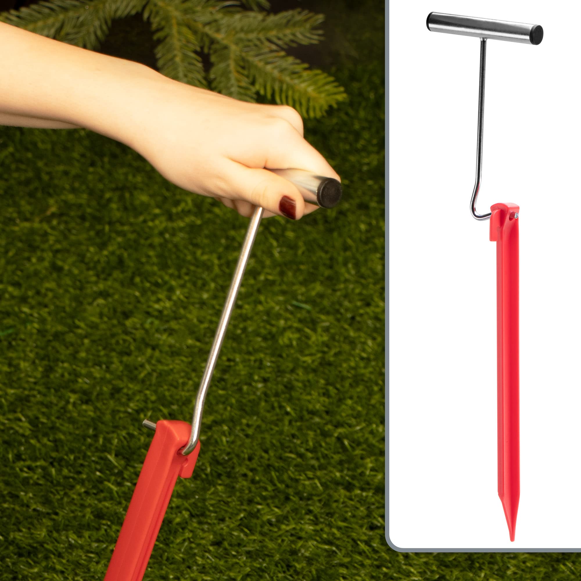 COM-FOUR® 12x picchetti per tenda in plastica - ancoraggi a terra per campeggio, giardino, spiaggia - picchetti con foro per estrattore pioli - ancoraggi a terra rossi - 30 cm