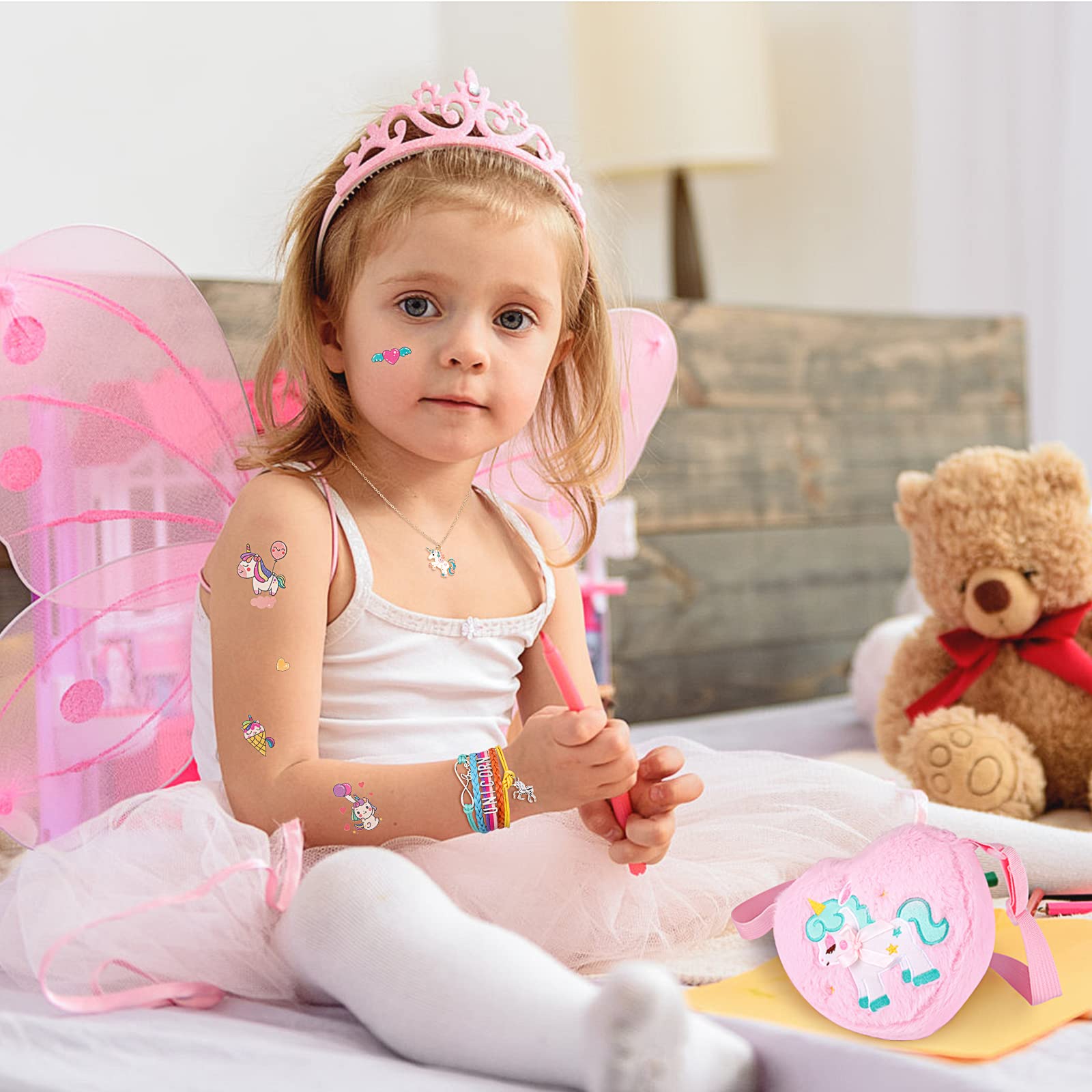 Set Gioielli Unicorno Per Bambine | Borsetta Con Collana, Bracciale, Orecchini E Anelli