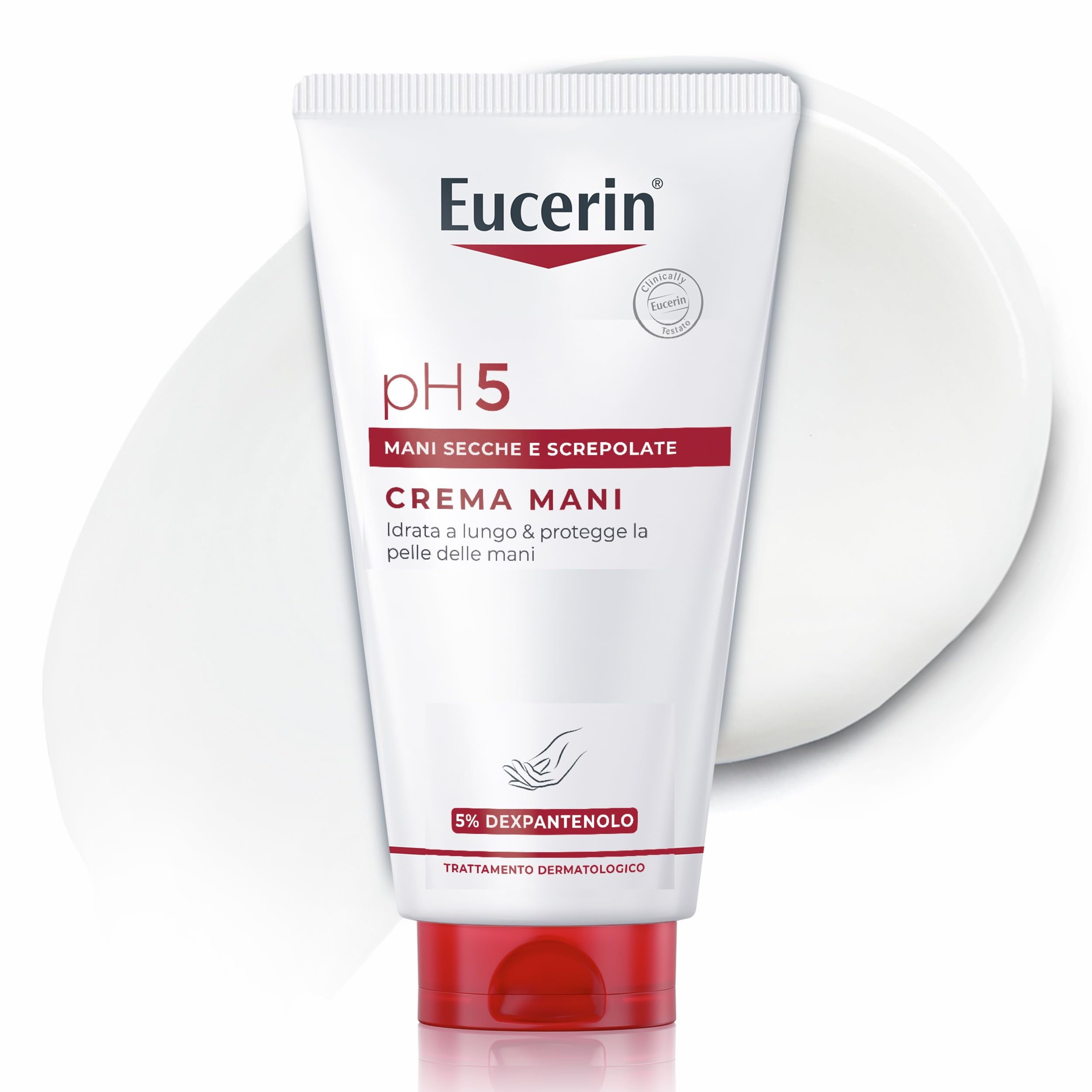 Eucerin pH5 Crema Mani 75 ml, Crema mani secche e screpolate ad assorbimento rapido per un'idratazione di lunga durata, Formula riparatrice con Dexpantenolo per pelle secca e sensibile