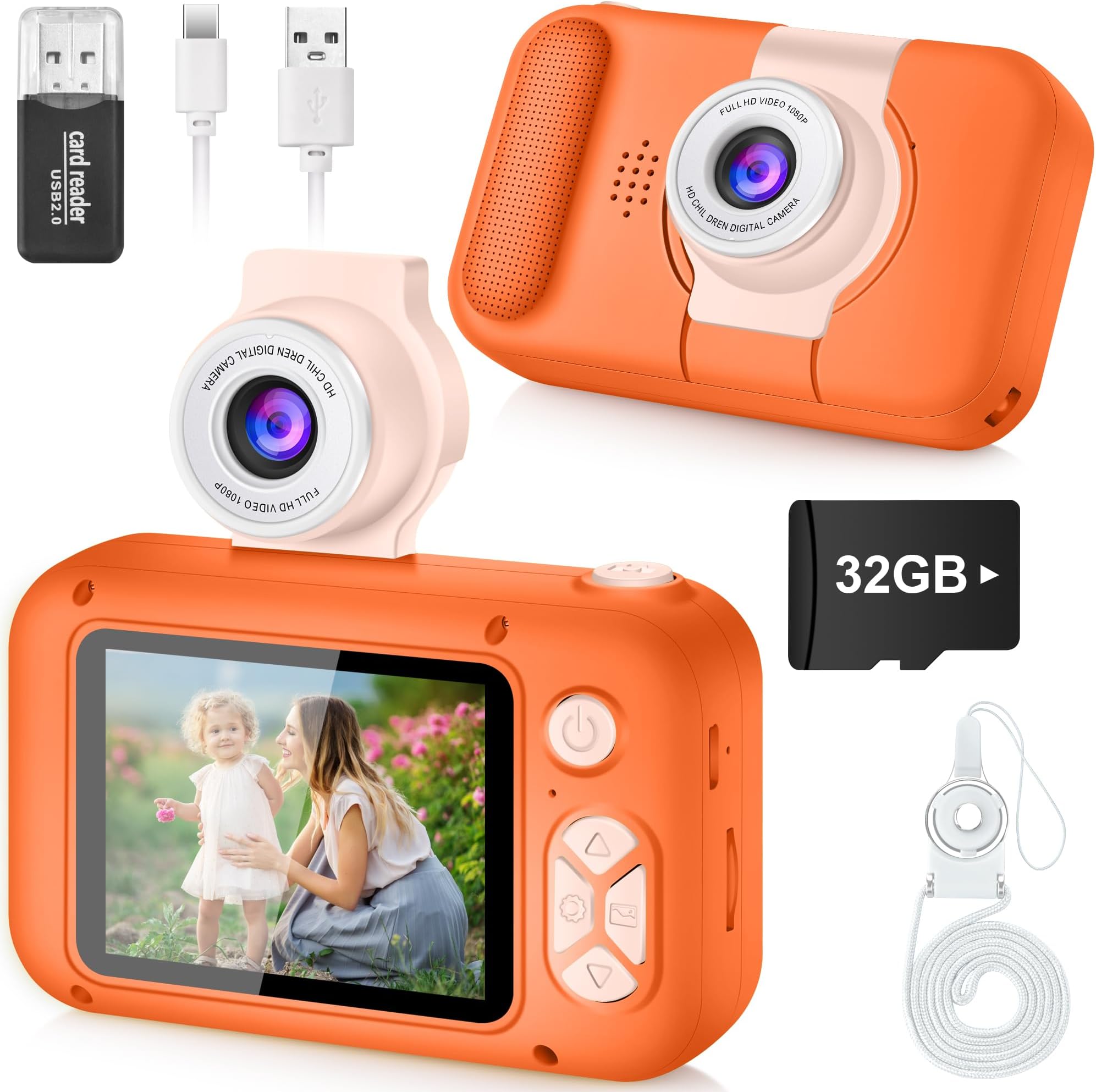 ARNSSIEN Kids Camera Toy for 3 4 5 6 7 8 9 10 11 12 year old Girls/Boys,Kids Digital Camera for Toddler with 180°Flip Lens&2.4in IPS Screen,Birthday Festival Present Toy for Girls/Boys,32 GB Card,X101