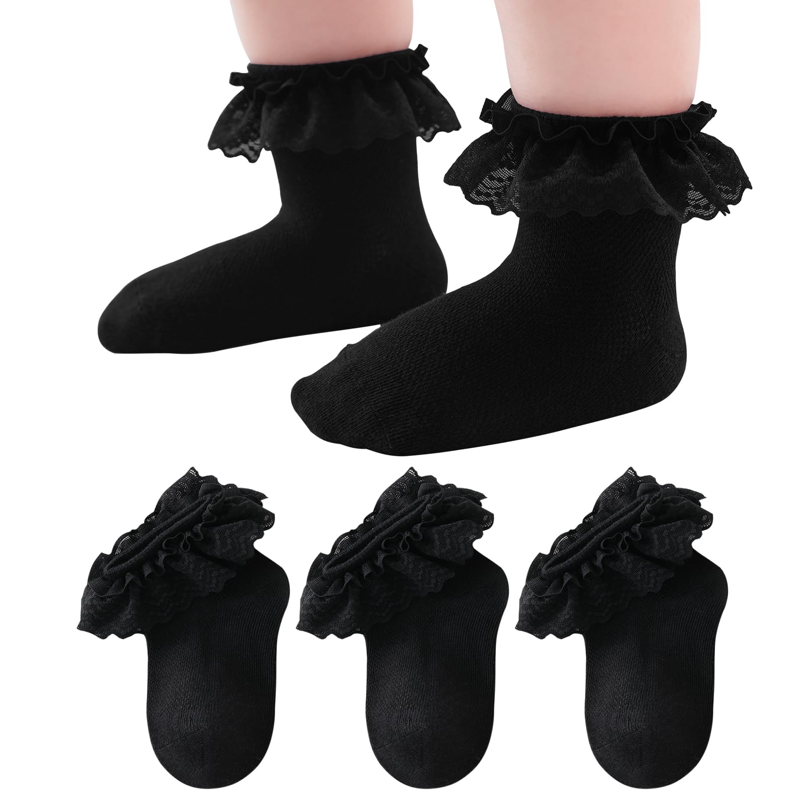 Mini angel Baby Lace Socks Toddler Eyelet Frilly Socks Girls Ruffle Sock 3/6 Pairs