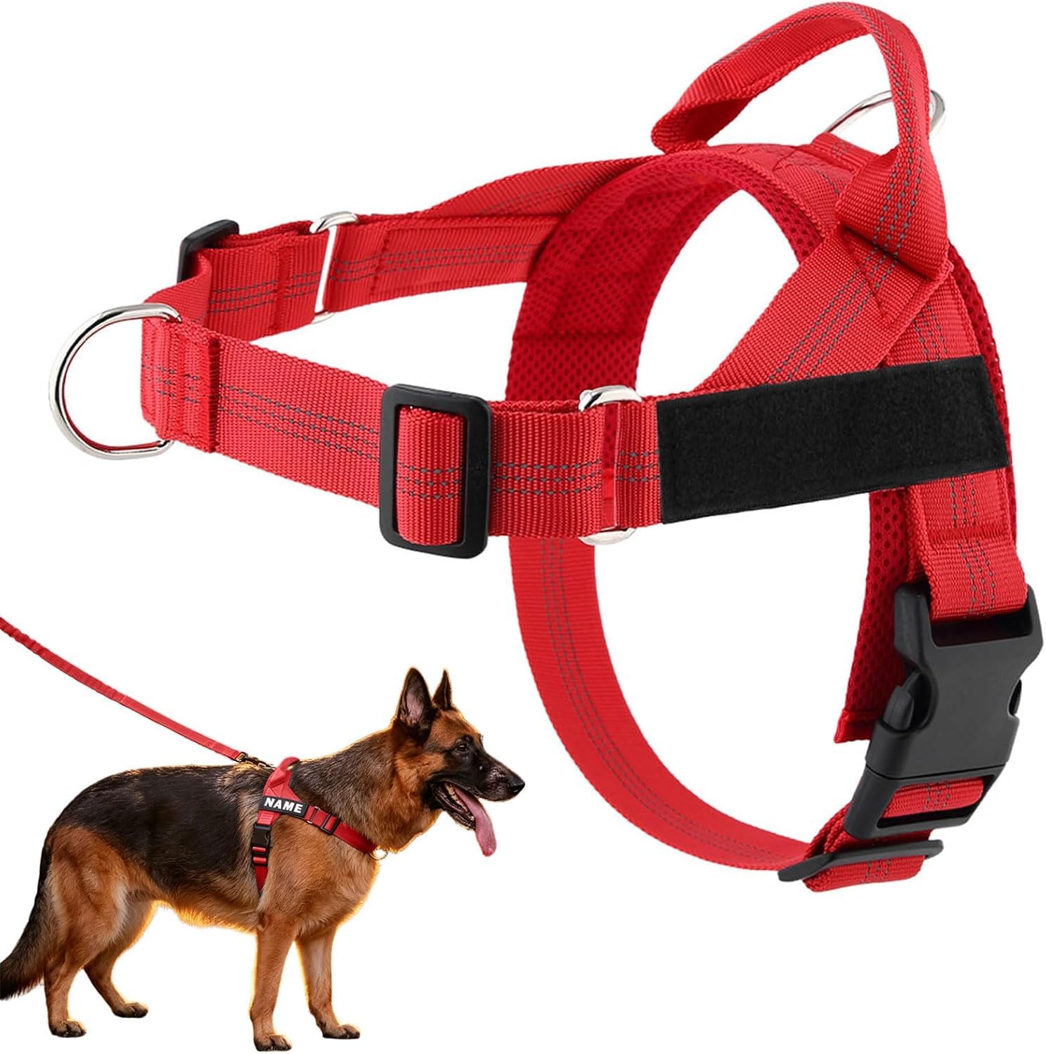 No Pull Dog Harness Adjustable Breathable Pet Walking Vest Front Clip Dog Harness with Reflective Design Easy Control Harnesses Perfect for Medium Large Dogs Daily Outdoor Activities (Red, M)