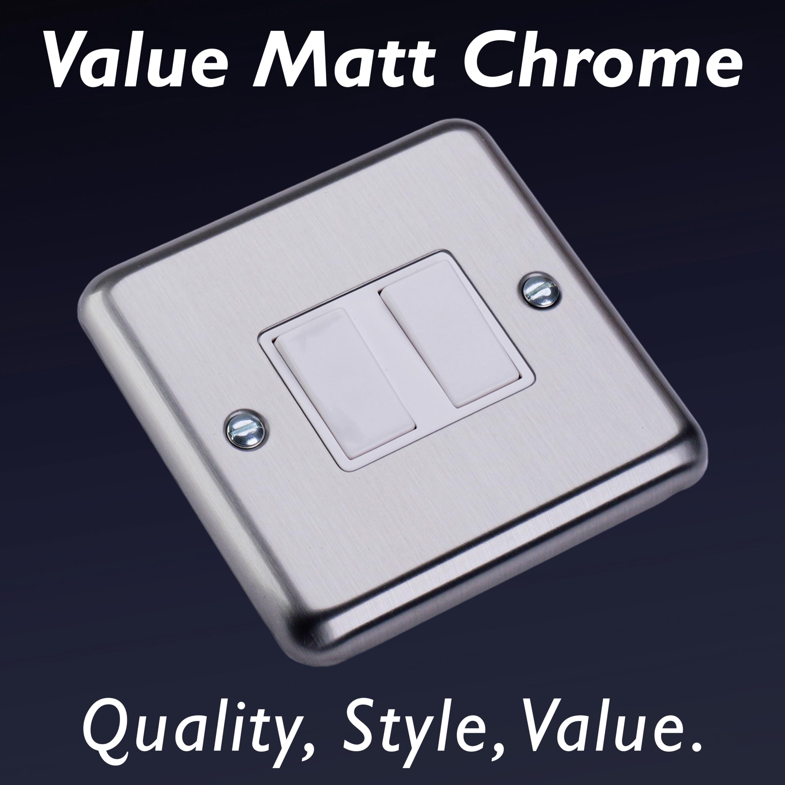 Varilight Double Light Switch 2-Way - Value Matt Chrome With White Rockers, 86x86x25mm - Image 3