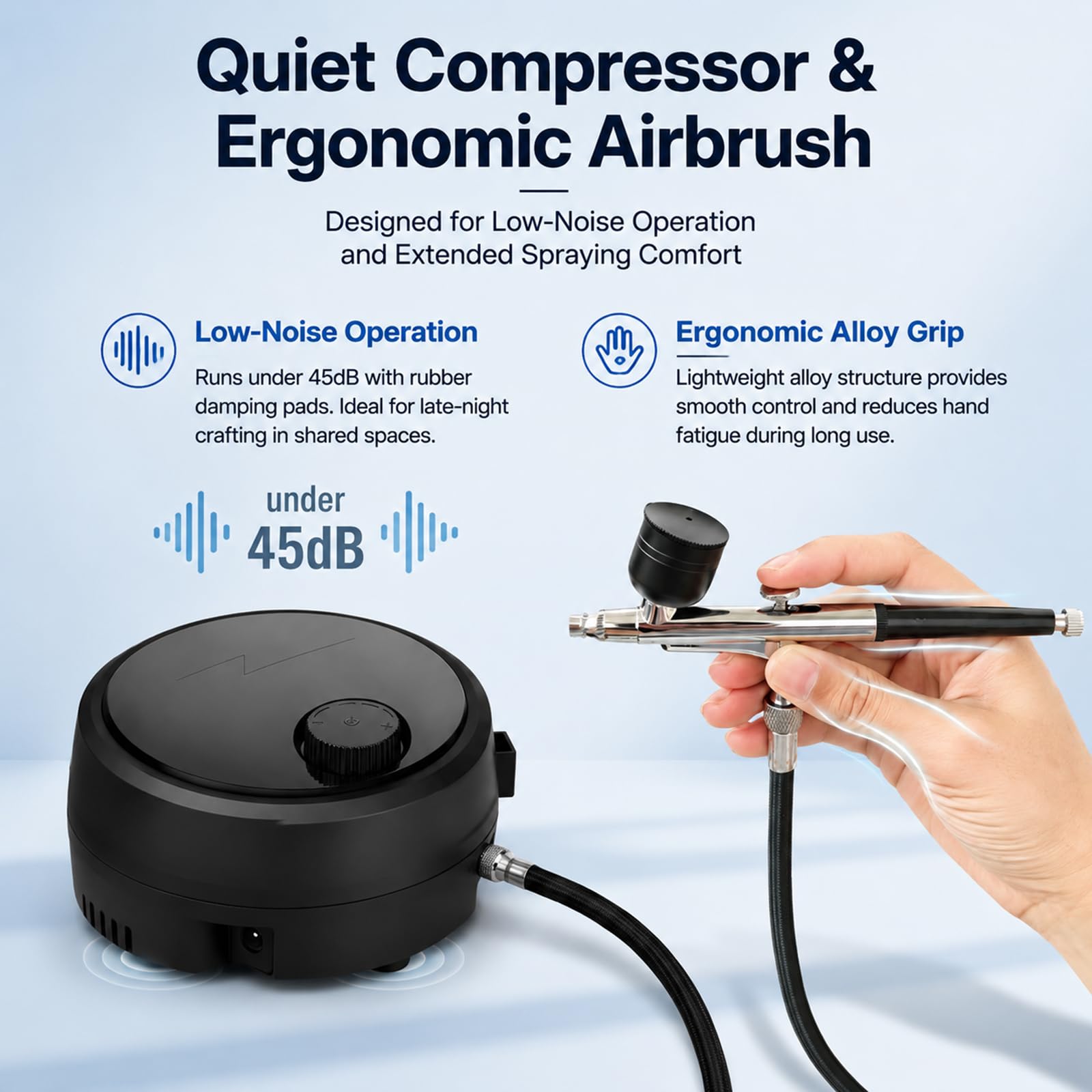 Kit de aerógrafo con compresor de aire, aerógrafo de alta presión de 48 PSI que no se obstruye con vasos de pintura de 5/20/40 ml y juego de limpieza para decoración de pasteles, pintura de modelos