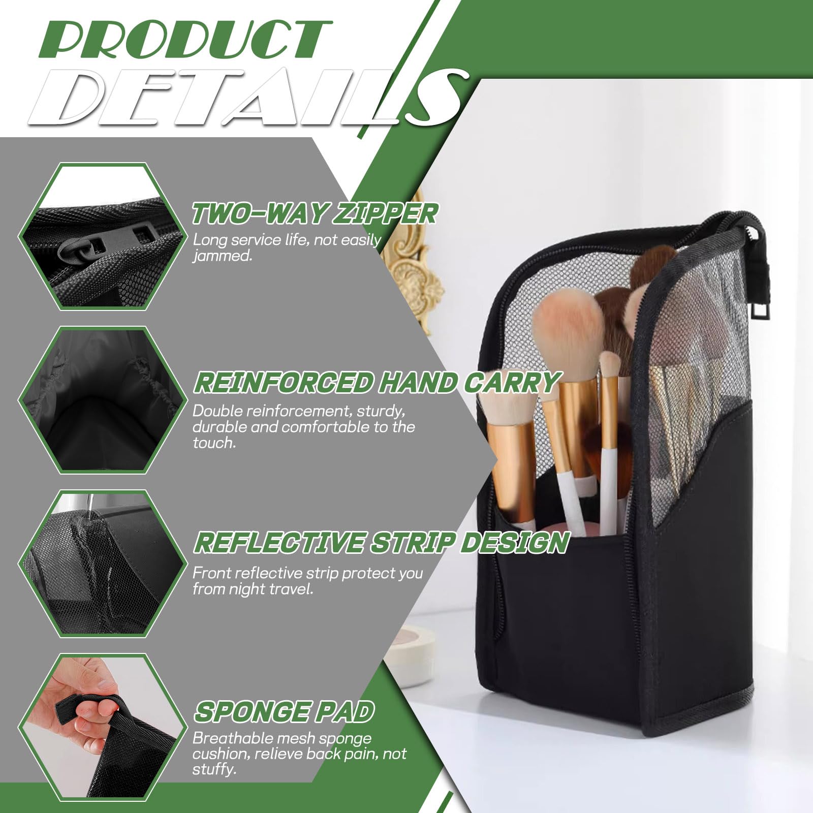 Travel Makeup Brush Bag, Waterproof Stand-Up Makeup Brushes Organizer, Portable Makeup Brush Holder for Travel (Black) - Image 4