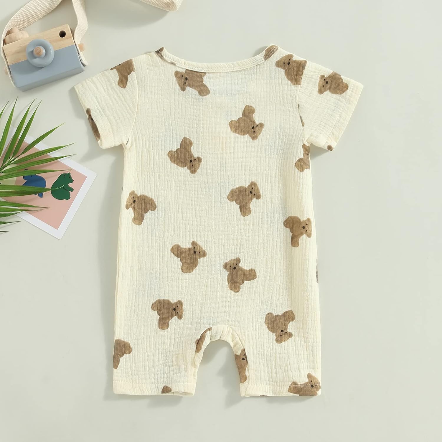 BULINGNA Newborn Infant Baby Boy Girl Summer Short Jumpsuit Short Sleeve Bear Print One Piece Romper Bodysuit Outfit - Image 3