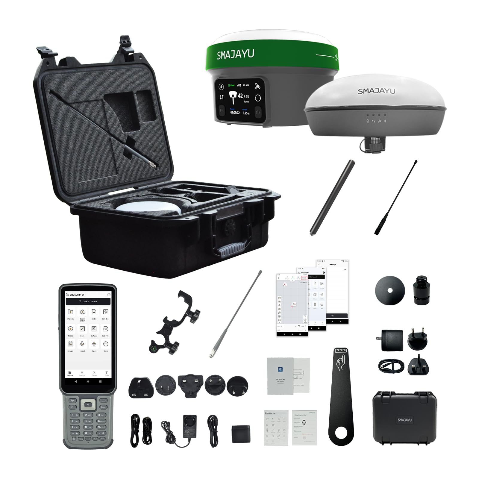SMA60AR Photogrammetry Rover &amp; SMA20 Pro Base, RTK PPK GNSS Survey Equipment, AR Visual Stakeout, Dual Cameras, OLED Display, 60° IMU, 4G BT, UHF Up to 18 km for Drone Topographic GIS
