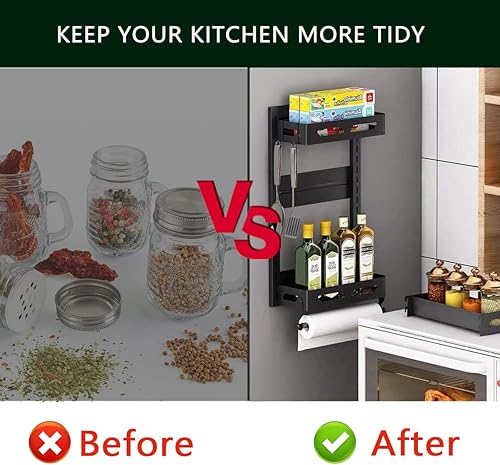 Miniatura 4 de Estante magnético para especias, organizador magnético de especias para nevera con soporte para toallas de papel, estante de almacenamiento para