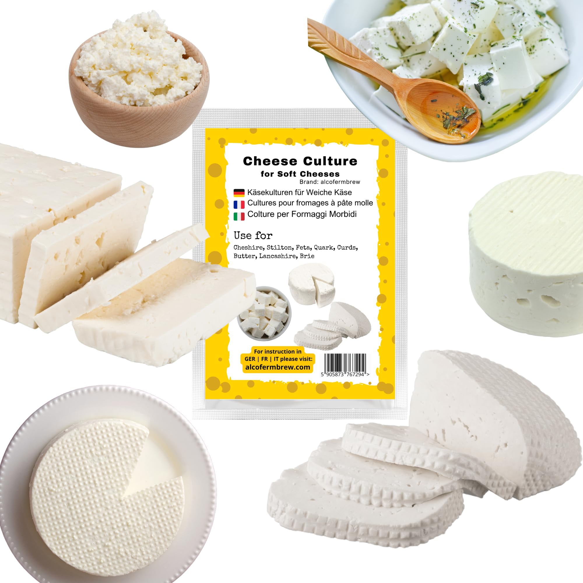 AlcoFermBrew Cultivo para Queso - Fermento Láctico, Bacterias de Queso (Cultivo de queso para Queso Molle)