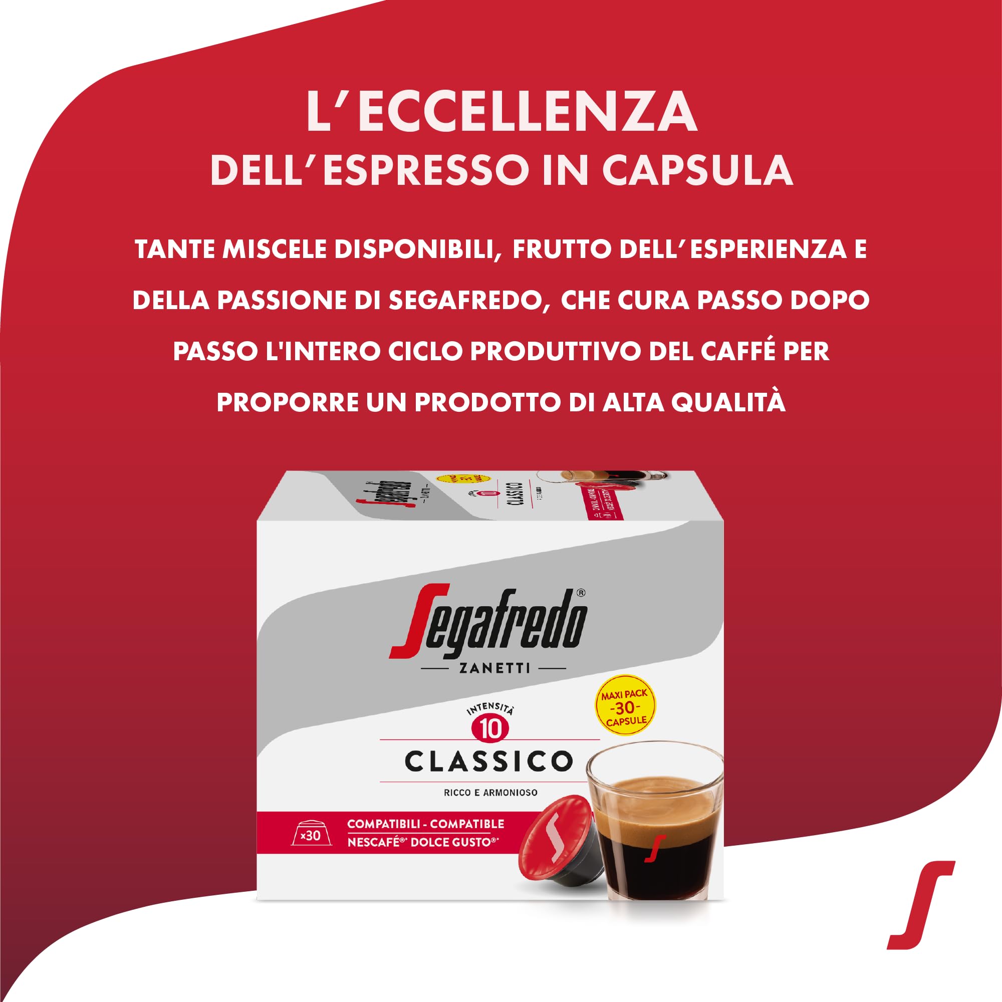 Segafredo Zanetti 180 cápsulas de café clásico compatibles con Dolce Gusto de Nescafé - Sabor clásico, tueste medio (6 cajas de 30 cápsulas cada una)