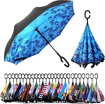 SIEPASA 49/56 بوصة مقلوب عكس مقلوب مظلة لأسفل، كبير جدا مزدوجة المظلة تنفيس Windproof عصا مضادة للماء مظلات الغولف مع مقبض على شكل C.