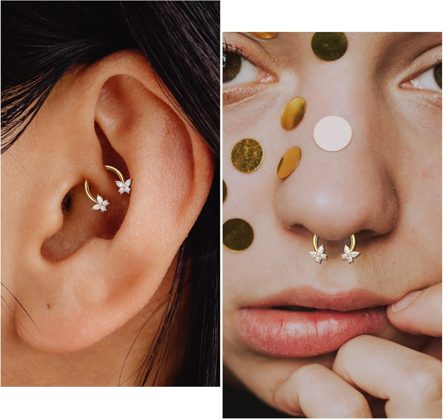 Melighting Butterfly Septum Rings 16G Daith Earrings 316L Surgical Steel Septum Jewelry Clear CZ Nose Rings Hoop Helix Earrings Cartilage Piercing Jewelry for Women - Image 4