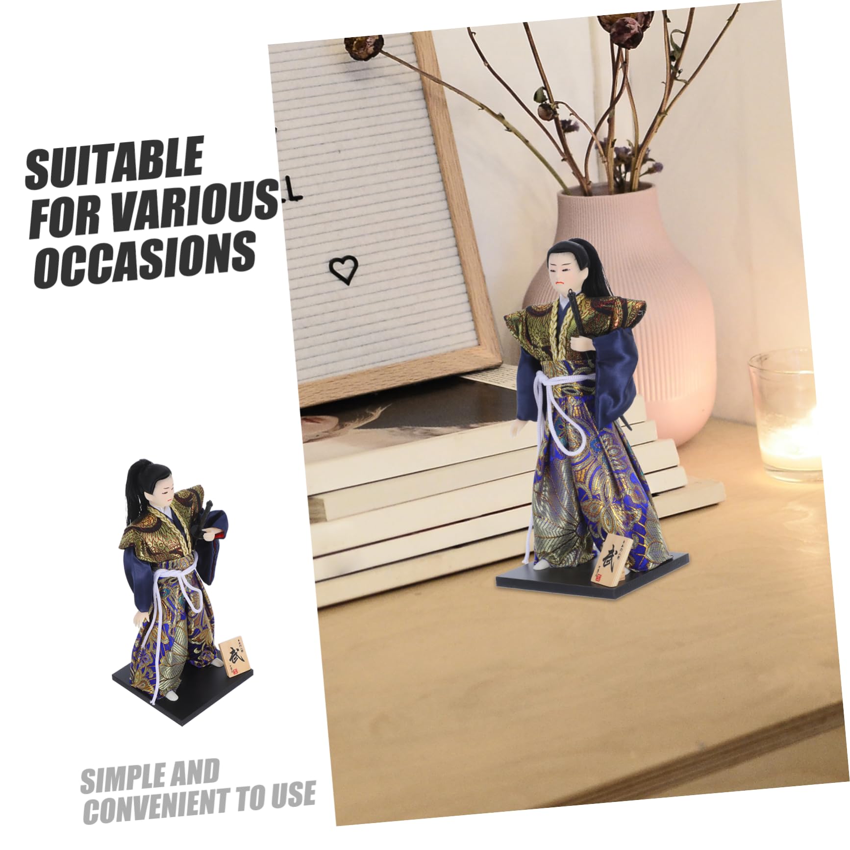 GALPADA Figura de Muñeca Japonesa Samurái Artesanal de 30cm para Decoración