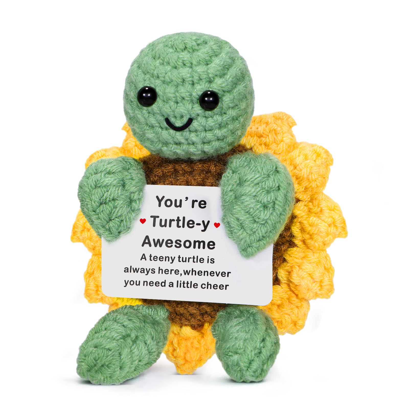 wompolle Inspirational Gifts for Women Men, Mini Funny Positive Turtle Birthday Gift for Women,Handmade Crochet Animals Cute Stuff, Emotional Motivational Turtle Decor