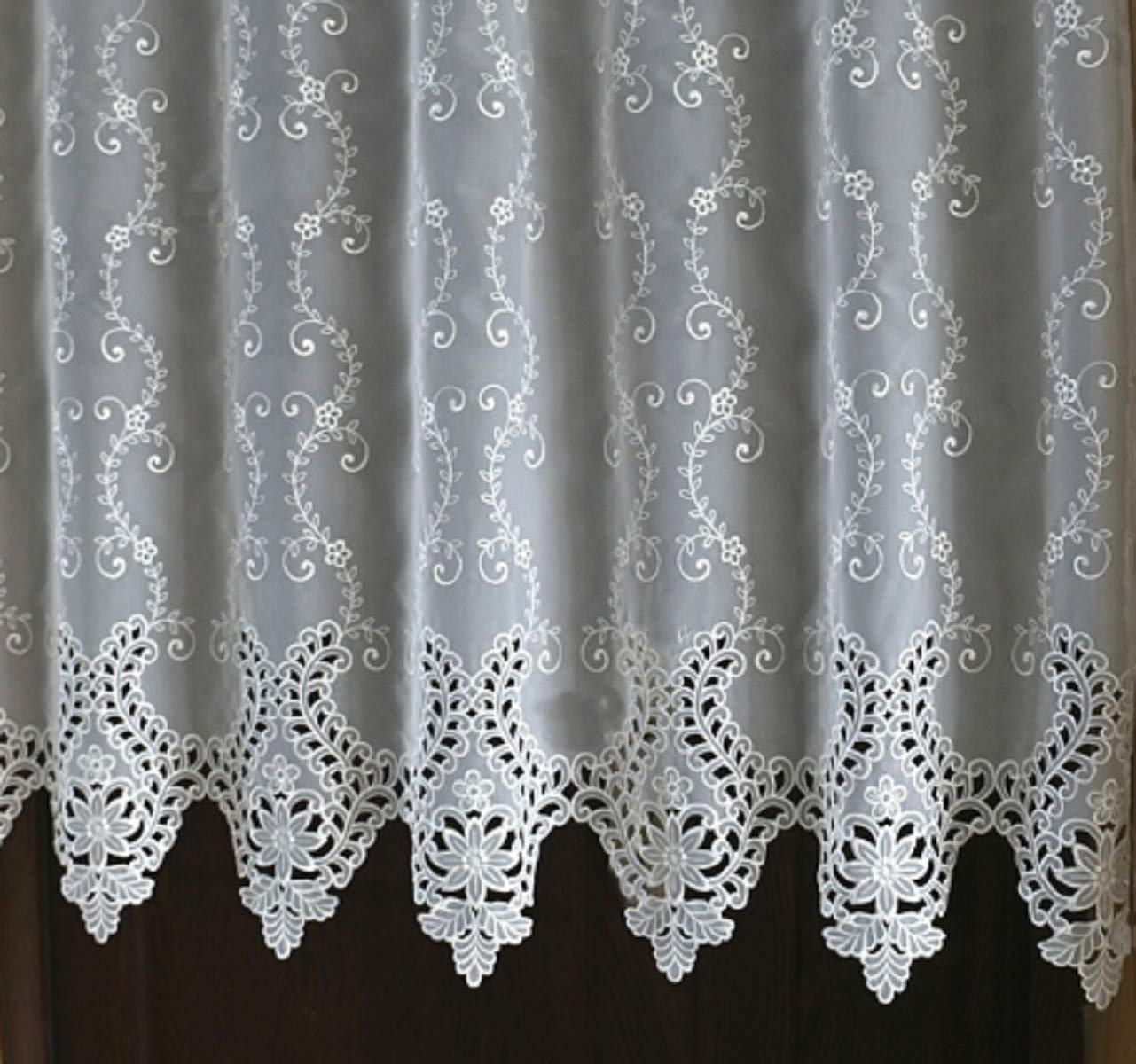HeichkelL Voile Scheibengardine Transparent Kurzstore Stickereienkante Küche Gardine Bistrogardine Weiß HxB 120x150cm