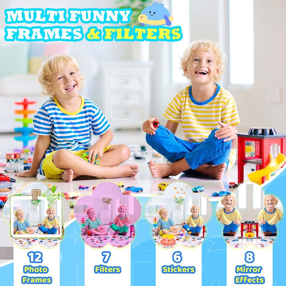 CNAPXAIA Sofortbildkamera Kinder, 2,4" Kinder Kamera mit Fotos Drucken, 32GB Karte & Druckpapier, Kinderspielzeug Geburtstag und Weihnachten Geschenke für Jungen ab 3-12 Jahren (Blau)