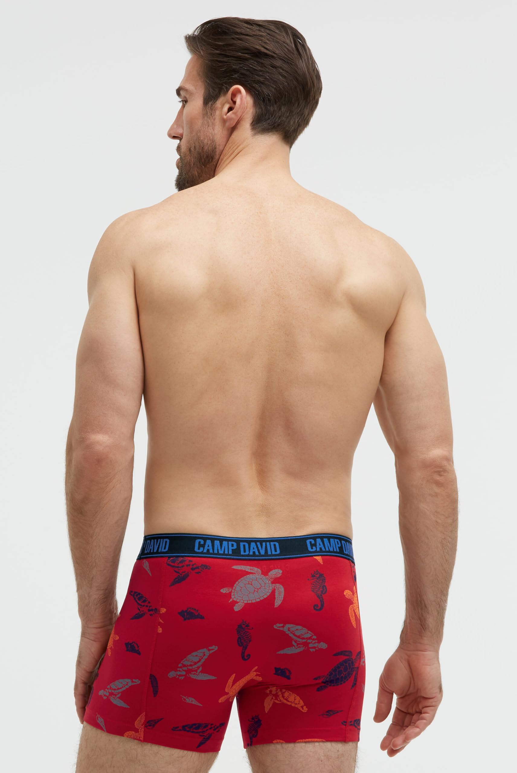 Camp David Herren Boxershorts 2er-Pack, Baumwoll-Stretch mit All Over Print und elastischem Logobund, Oeko-TEX Zertifiziert
