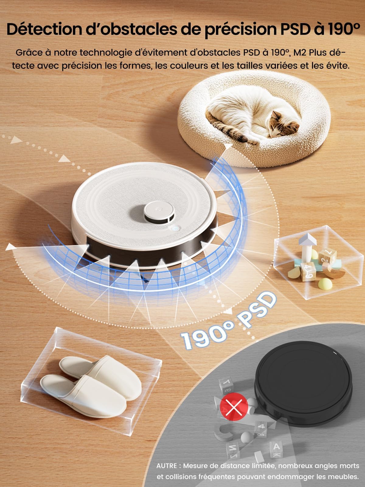 Lefant M2 Plus Robot Aspirateur Laveur 6000Pa avec Station Vidage Automatique Poussière,Navigation Laser avec Cartographie,Évitement d'obstacles PSD,140min,Idéal pour Poils d'animaux