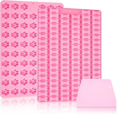JOERSH Moldes de silicona para perros para hornear y congelar, 175 cavidades de huella de pata y molde de hueso, moldes antiadherentes para