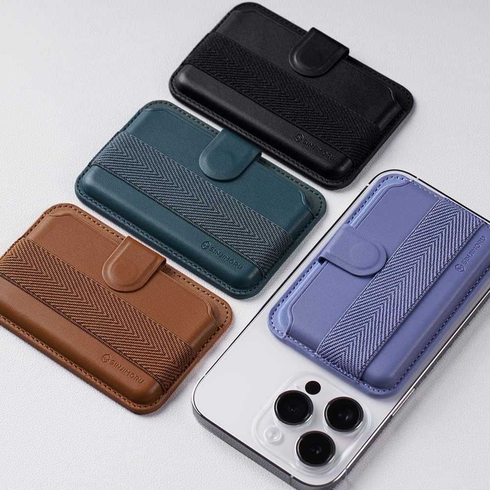 Sinjimoru Pull & Eject Magnetic Wallet for iPhone, Finger Grip for MagSafe Card Holder, Compatible with MagSafe Wallet, M-Pull Tab Band Marine Blue