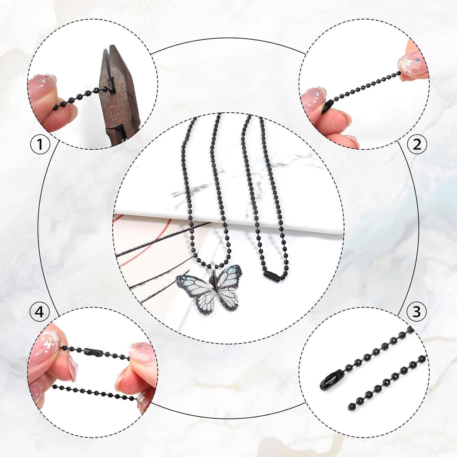 Topacket 33Feet Ball Bead Chain Black Stainless Steel Dog Tag Chain with Matching Connectors for Jewelry Making Necklace Hanging Bracelets Keychain(2.4mm) - Image 3