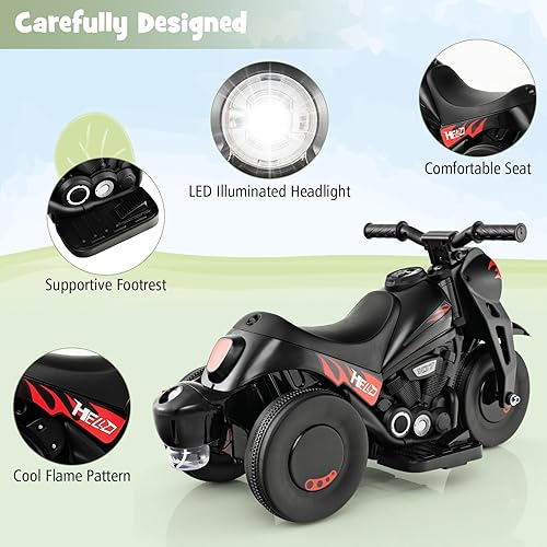 Miniatura 4 de Costzon Motocicleta para niños, motocicleta de 6 V con fabricante de burbujas, música, faro LED, adelante y atrás, motocicleta eléctrica de 3 ruedas