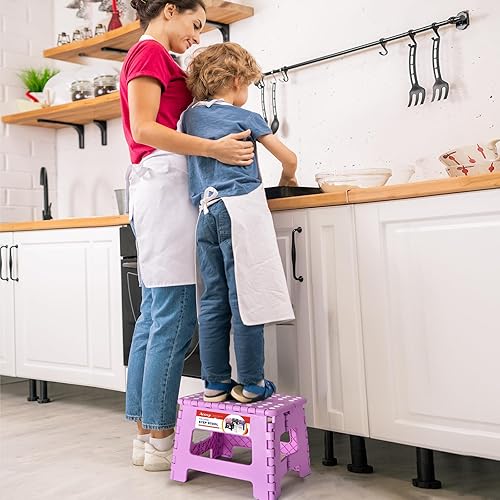 Miniatura 139 de Taburete plegable resistente de alta calidad de 13 pulgadas de altura para adultos, taburete de cocina, jardín, baño, color blanco Blanco,Bicolor