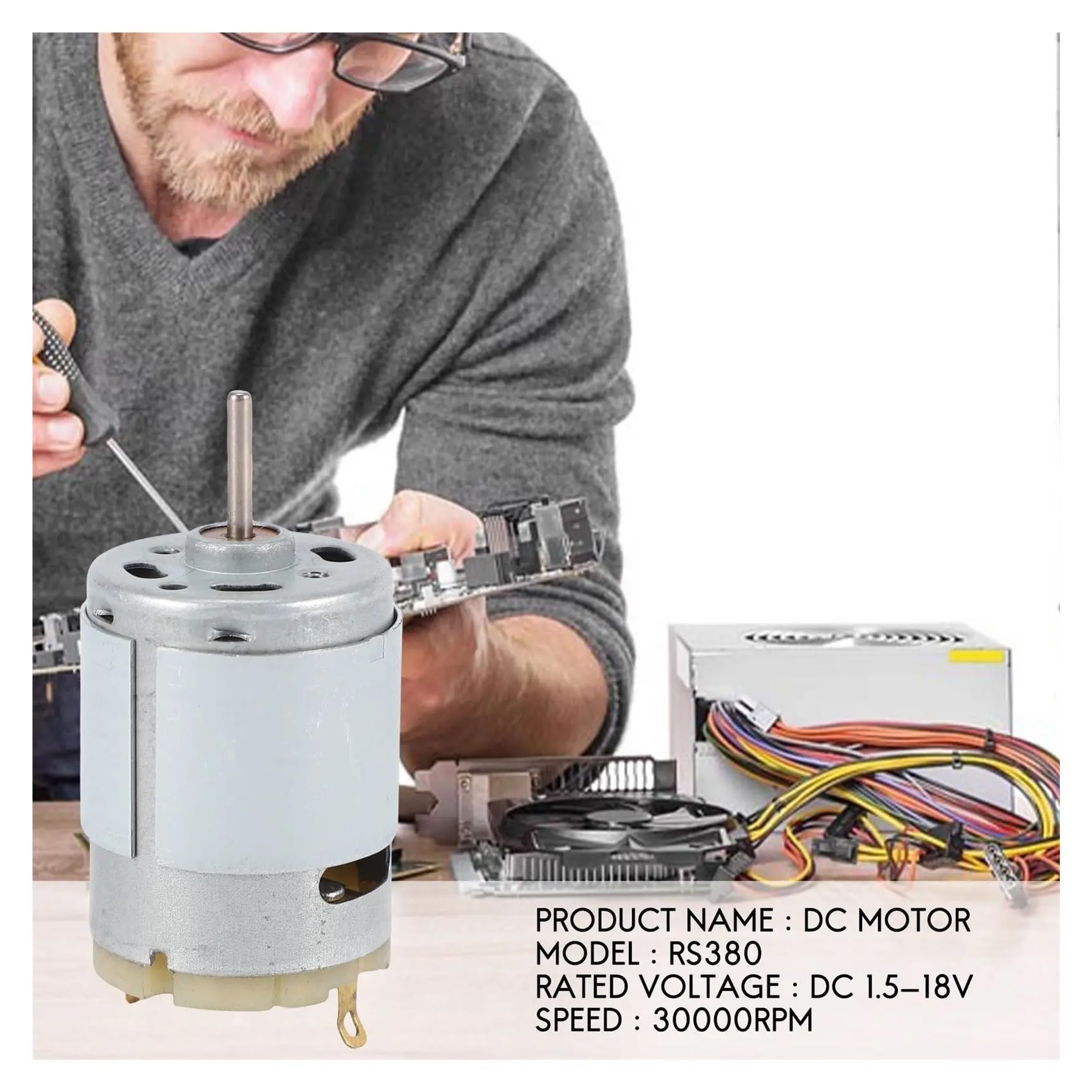 RS380 DC 1.5-18V 30000RPM Arrancador electrónico 38x28mm para modelo RC DIY, plateado