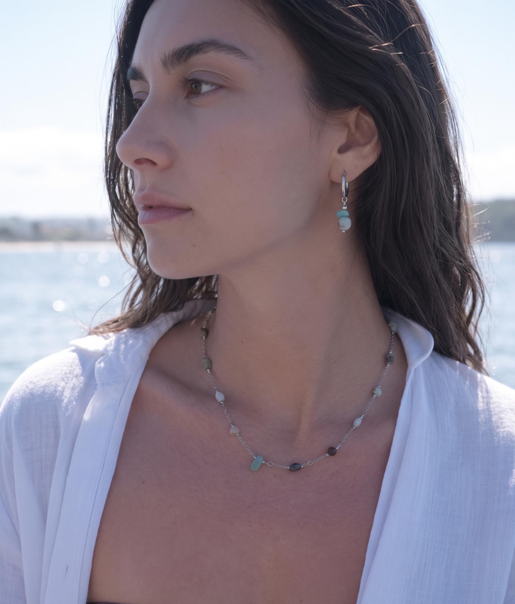 Purelei® Island Dream – Collar con ópalo verde, amazonita, ágata musgo y ágata, acero inoxidable chapado en oro de 18 quilates, collar para mujer, 40 – 45 cm, piedra natural con colores tropicales