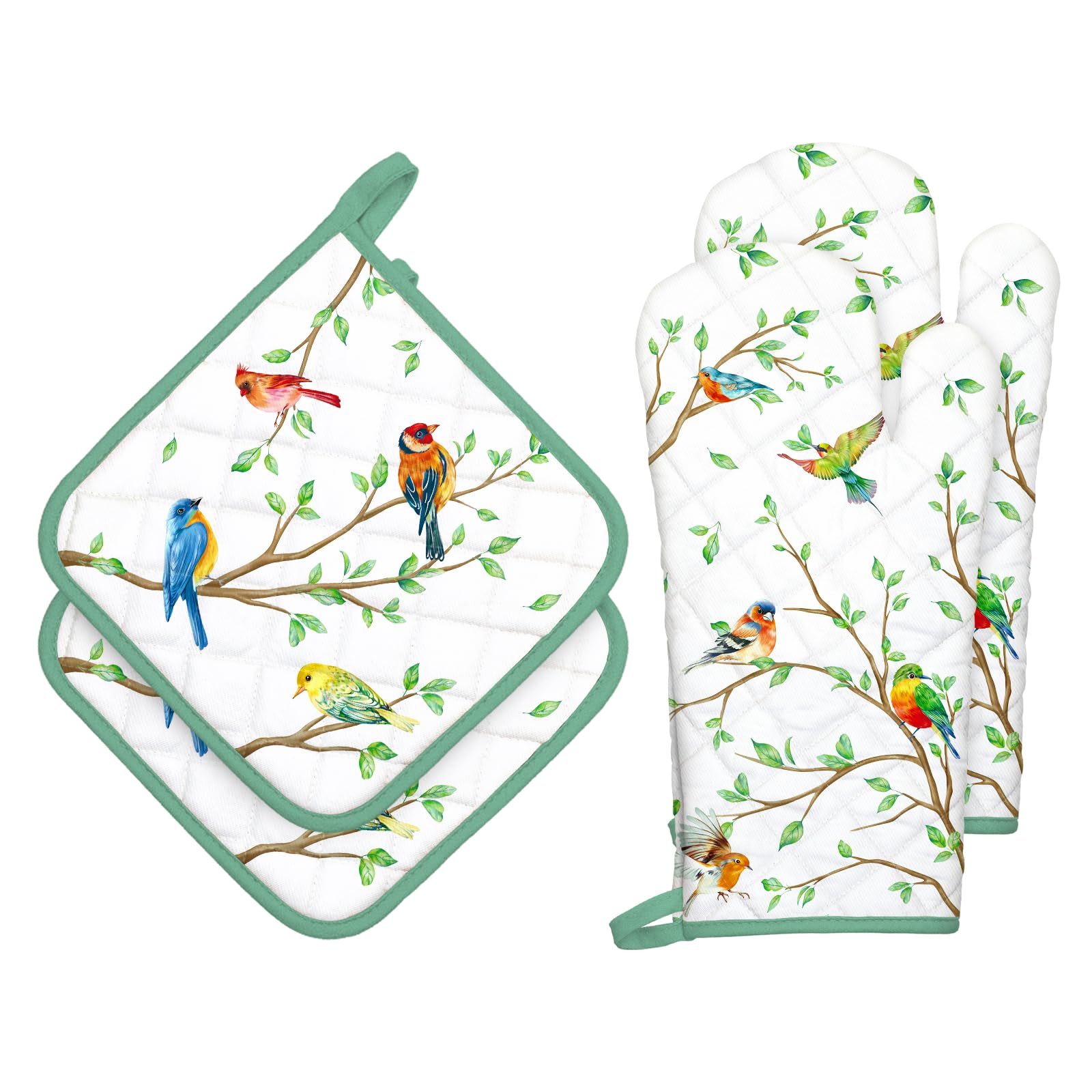 Arquiel Bird Branch Oven Mitts and Pot Holders -100% Cotton