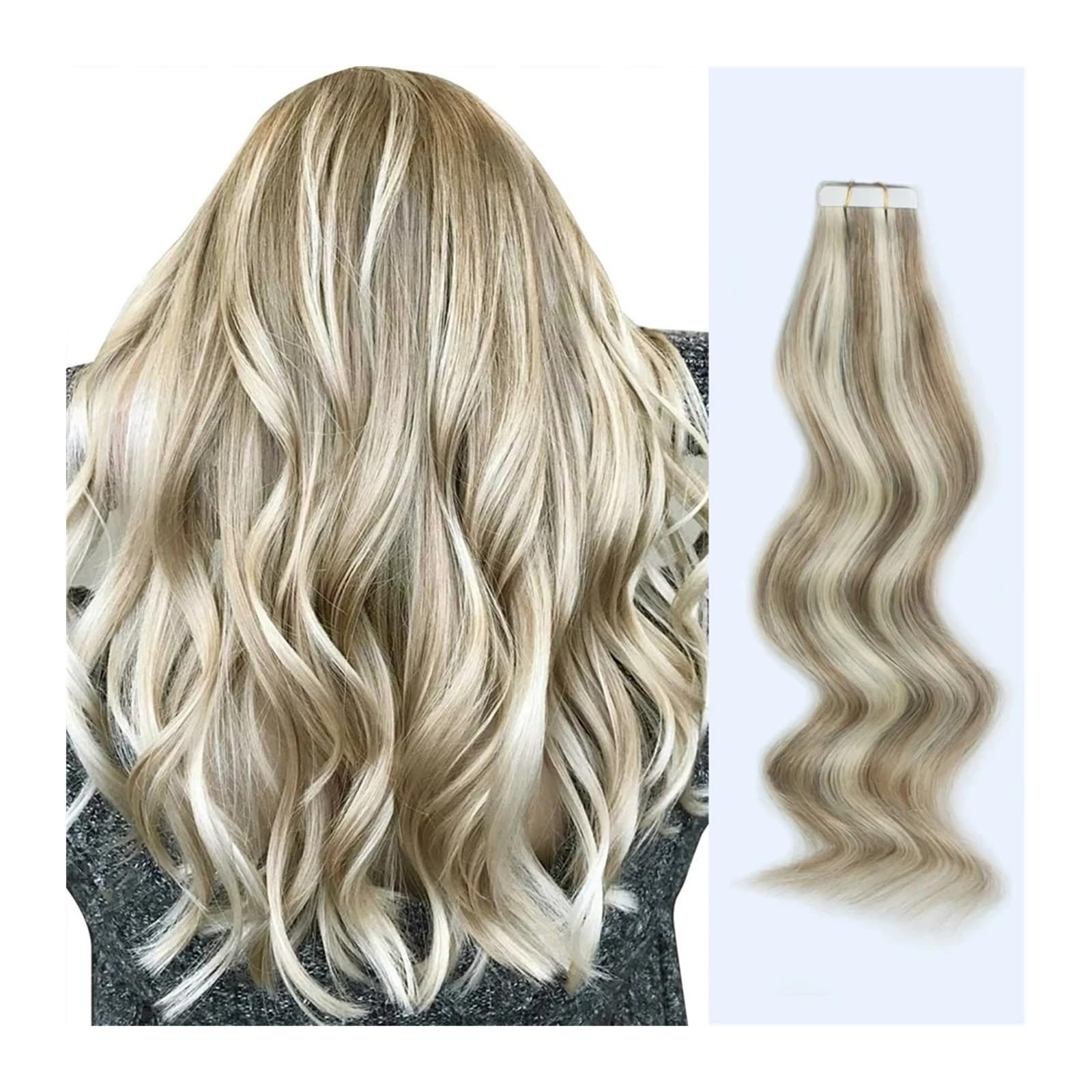 Bandverlängerungen Nahtlose doppelseitige Rooted Highlight Remy Straight Tape-in-Extensions, echtes Remy-Echthaar, Aschbraun-Strandblond mit dunkelbraunem Ansatz #P8/613 Haarverlängerungen (Size : 60