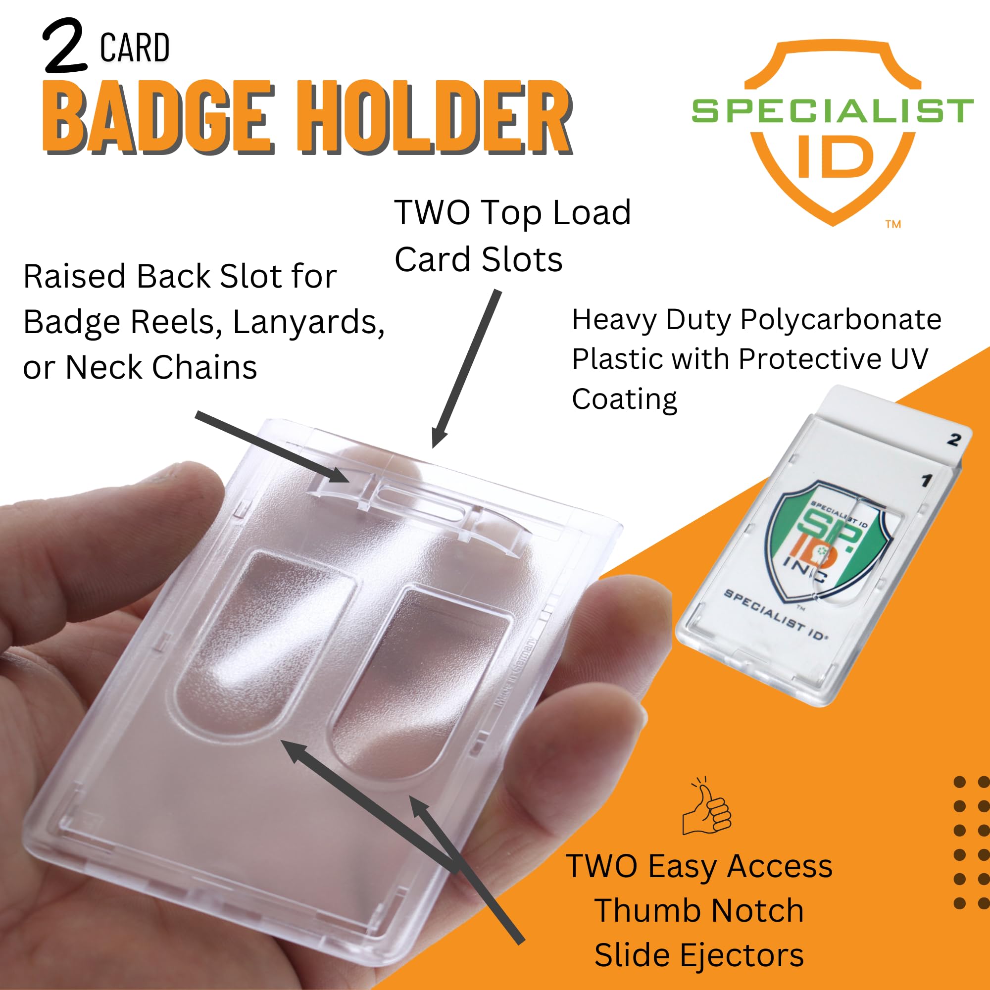 2 Pack Double Sided Badge Holder Polycarbonate Vertical - Dettaglio