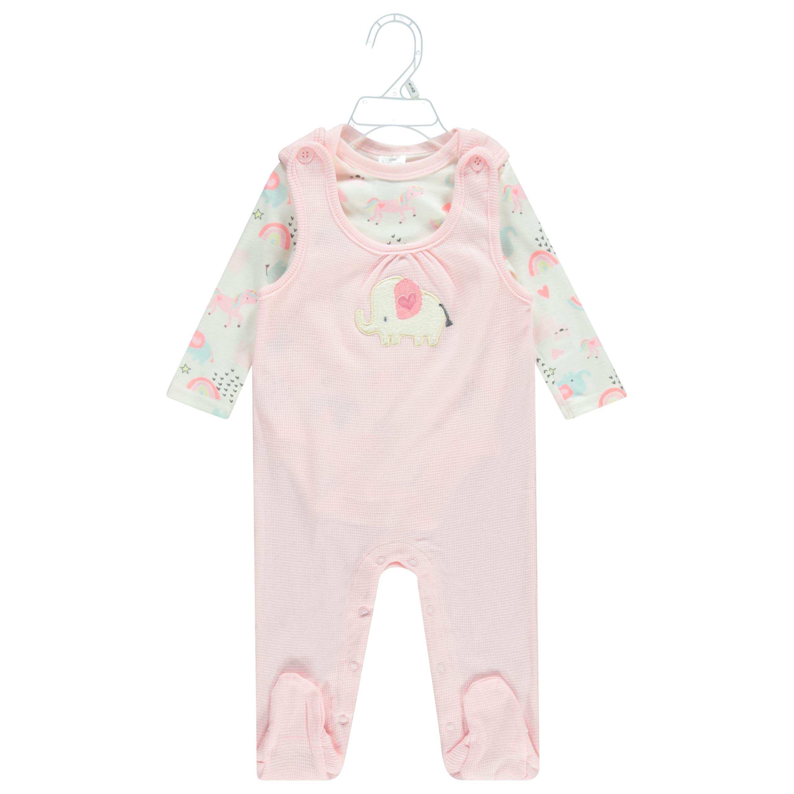 Cudlie Infant Girls 2-Piece Overall & Long-Sleeve Bodysuit Set with Bottom Snaps – Soft, Cozy & Adorable Outfit