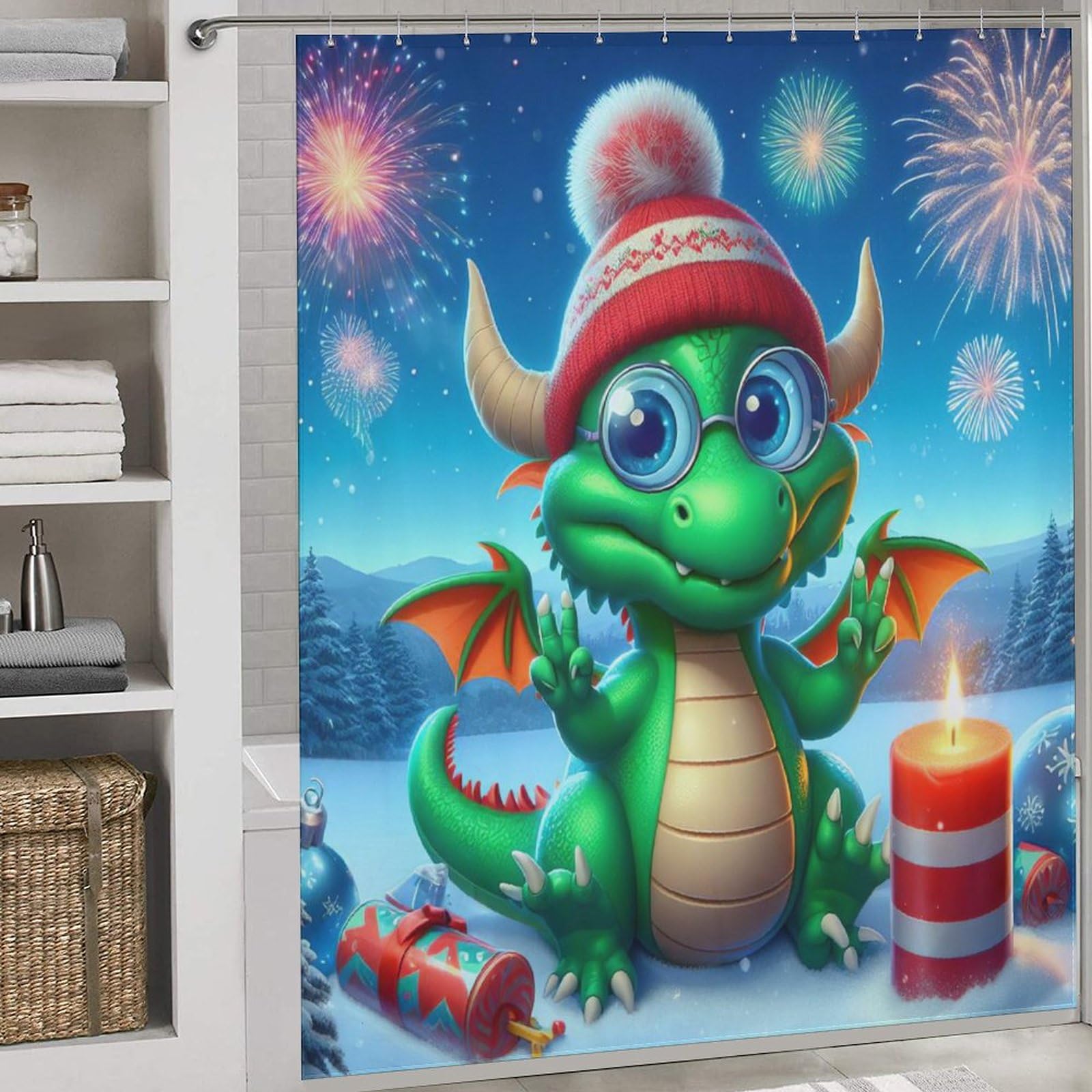 Rideau de douche dinosaure ptérosaure en tissu polyester anti-moisissure