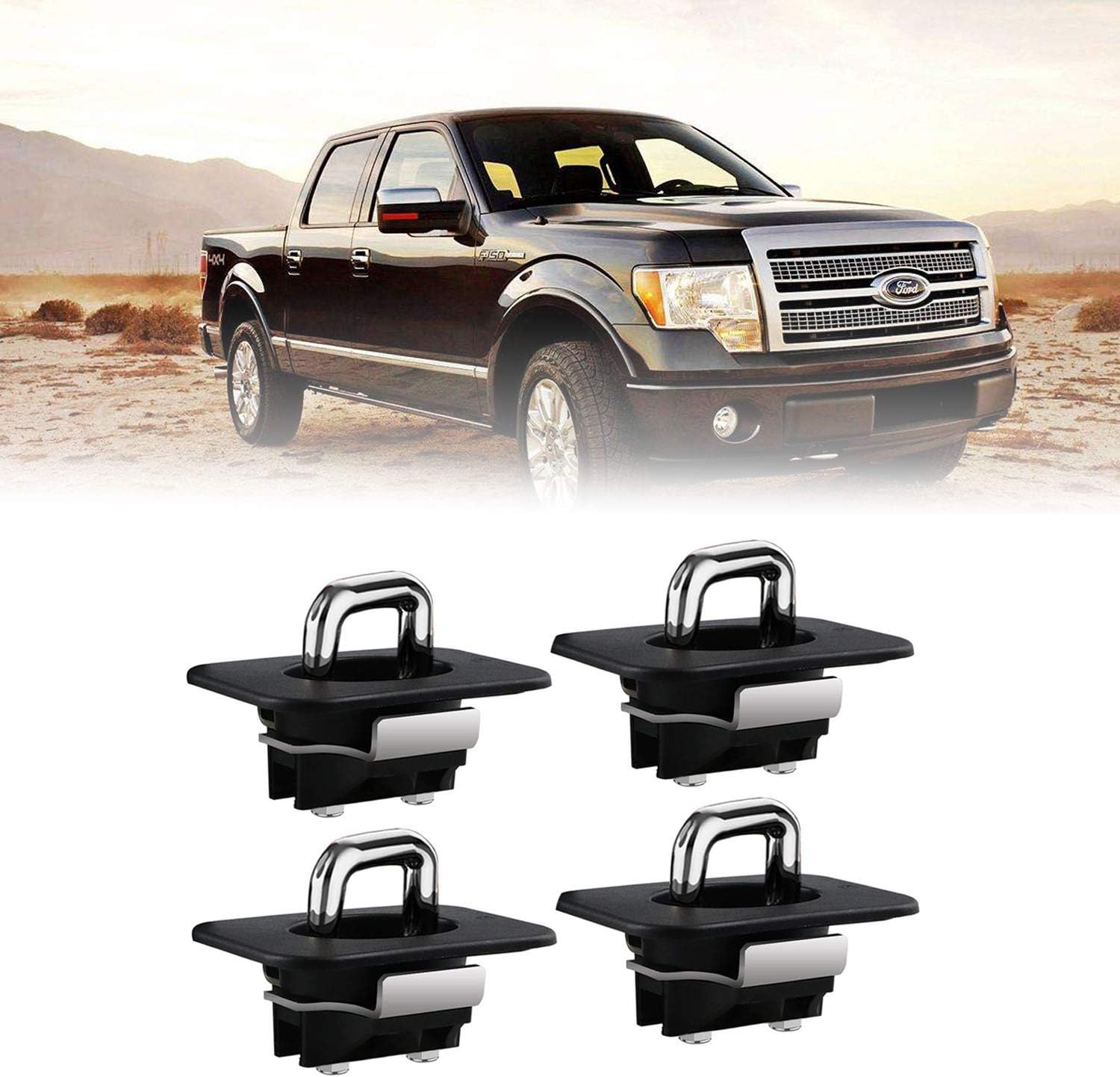 4pcs Tie Down Anchors Truck Bed Side Wall Anchors Fits for 98-14 F Series, for 99-13 Silverado Sierra, for 95-19 Ram but 09-19 Ram Rail Cap Cut Required