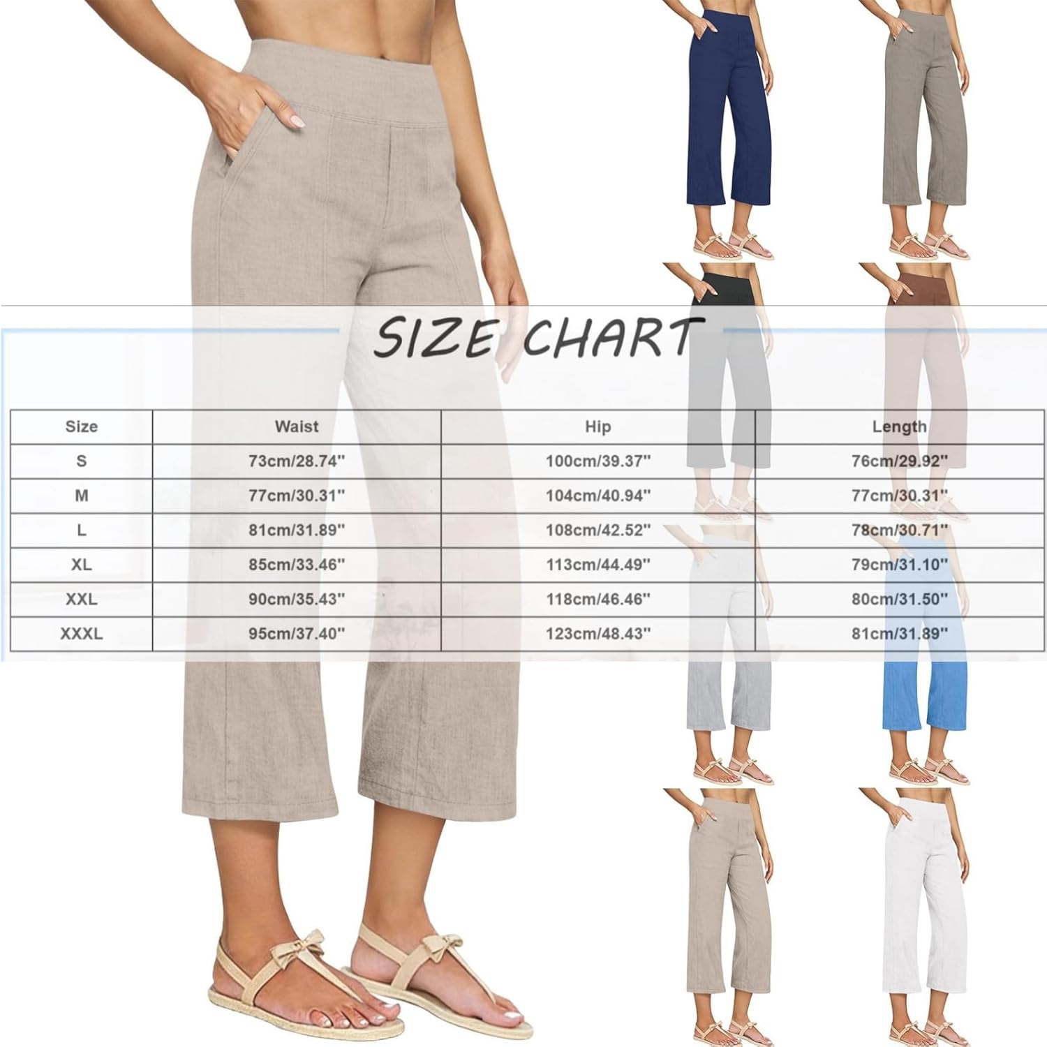 Petite Barrel Pants for Women Linen Gaucho Capri 3/4 Length Wide Leg Loose Casual Summer Lounge with Pockets