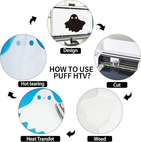 Miniatura 4 de HTVVETUR 14 hojas de vinilo de soplo 3D de transferencia de calor de 12 x 10 pulgadas, vinilo de transferencia de calor para prensa de calor,