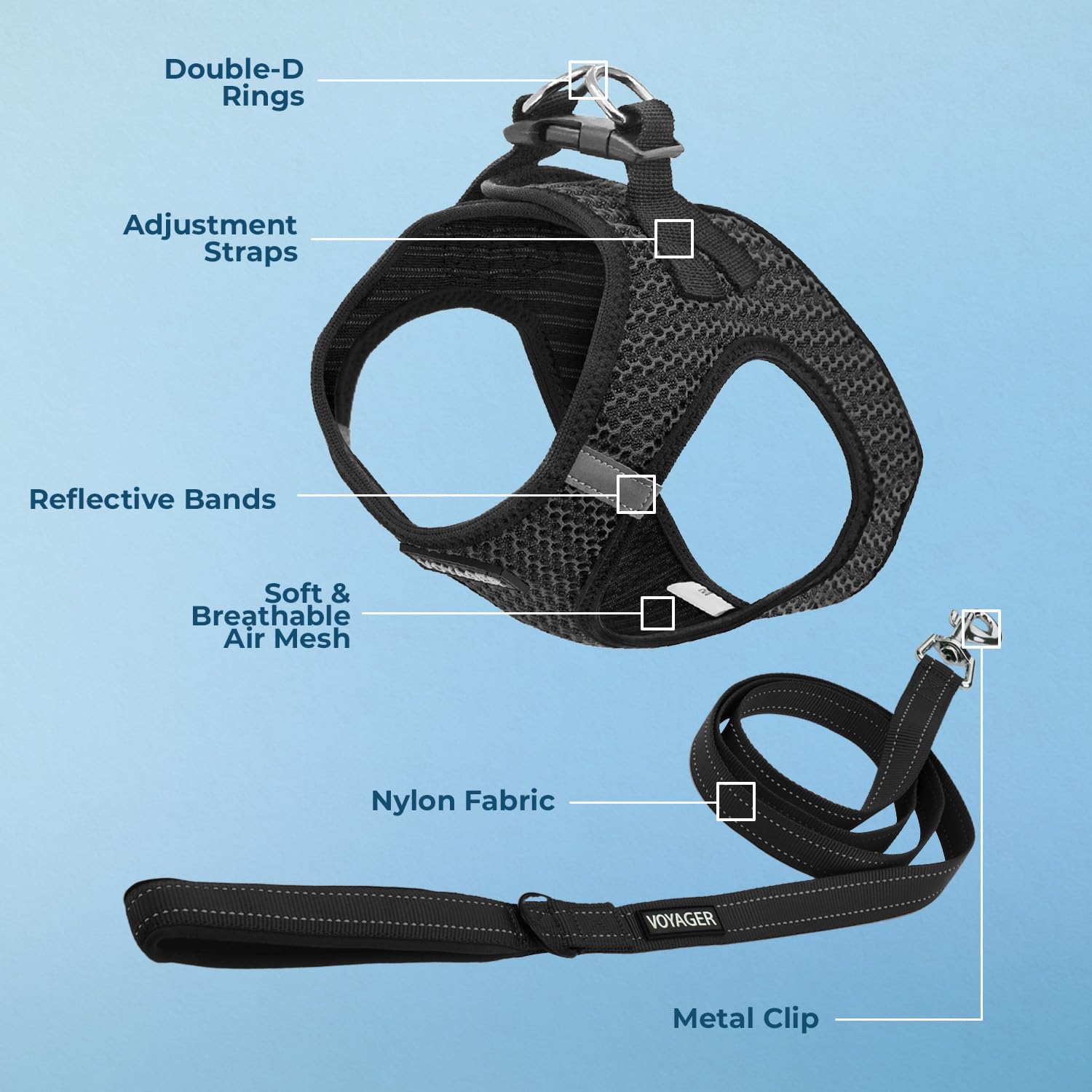 Voyager Step-in Air All Weather Mesh Harness and Reflective Dog 5 ft Leash Combo with Neoprene Handle - Image 3