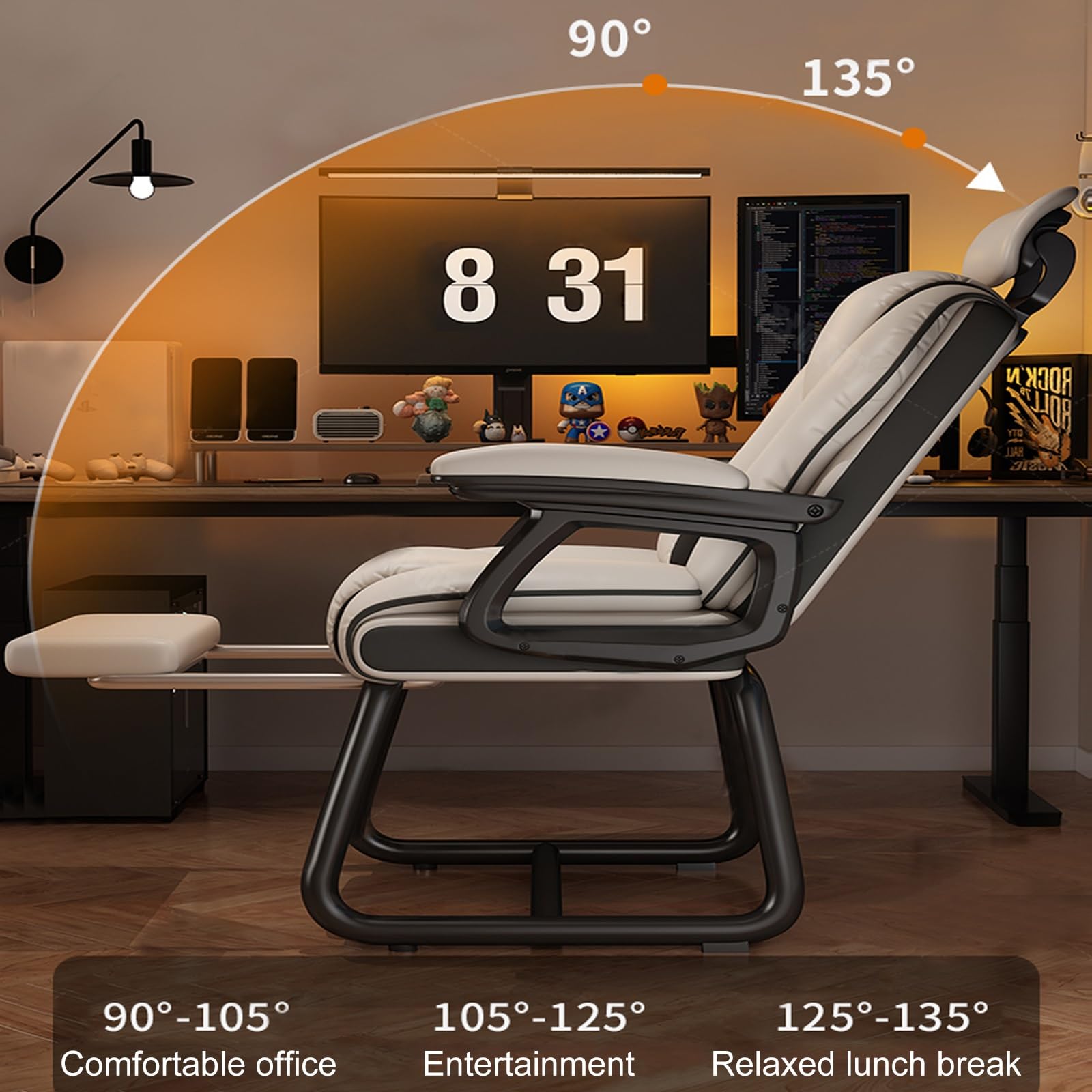 Sedia da ufficio in pelle sintetica marrone con schienale medio – sedia da scrivania omic senza ruote per PC, perfetta per recept, hall, sala conferenze e area di attesa.
