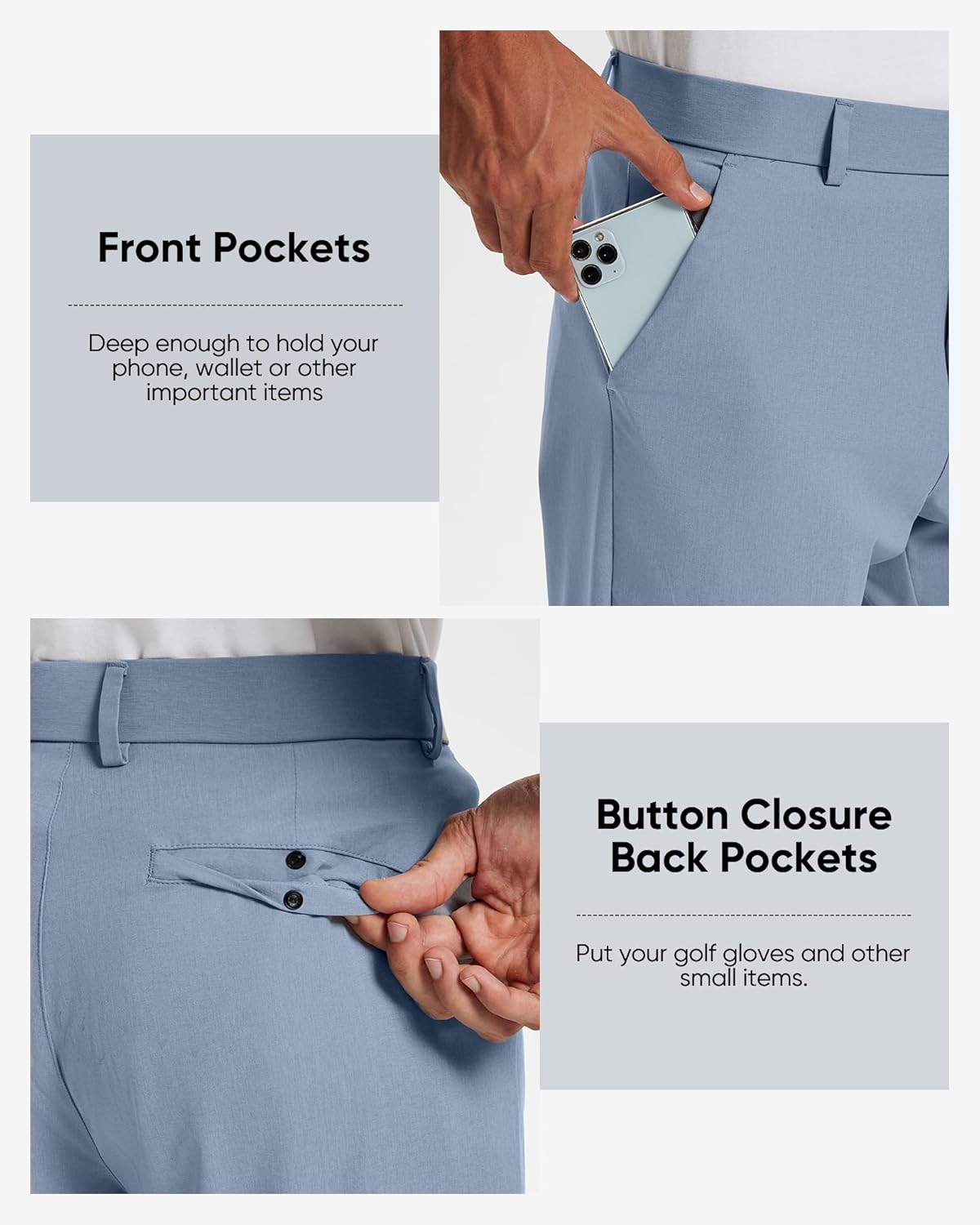 Men's Stretch Golf Pants 30''/32''/34'' - Lightweight Dress & Casual Trousers for Business Travel Work - Image 4
