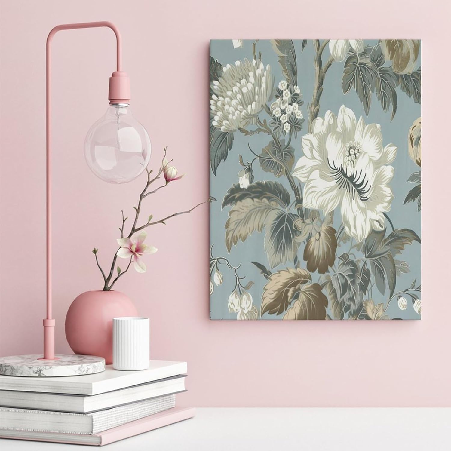 Wall Art Canvas 12x16in,Blue Turquoise and White Chinoiserie Floral Canvas Wall Art Typography Home Office Wall Decor Prints Framed Artwork for Bed Living Room Modern Paintings Birthday Gifts