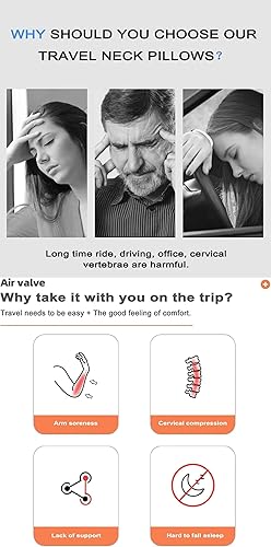Miniatura 6 de Almohada inflable de viaje, almohada portátil en forma de U para avión multifuncional para cuello y cabeza, almohada de regazo para aviones, trenes,