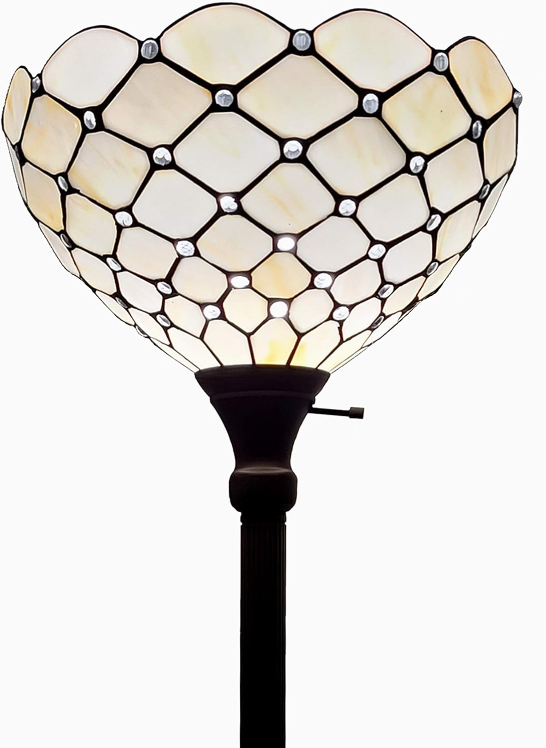 Best Cyber Monday 🔥 Amora Lighting Tiffany Style Floor Lamp Jeweled Torchiere 72 Tall Glass White Yellow Stains Antique Vintage Light Decor Bedroom Living Room Reading Gift AM1119FL14B