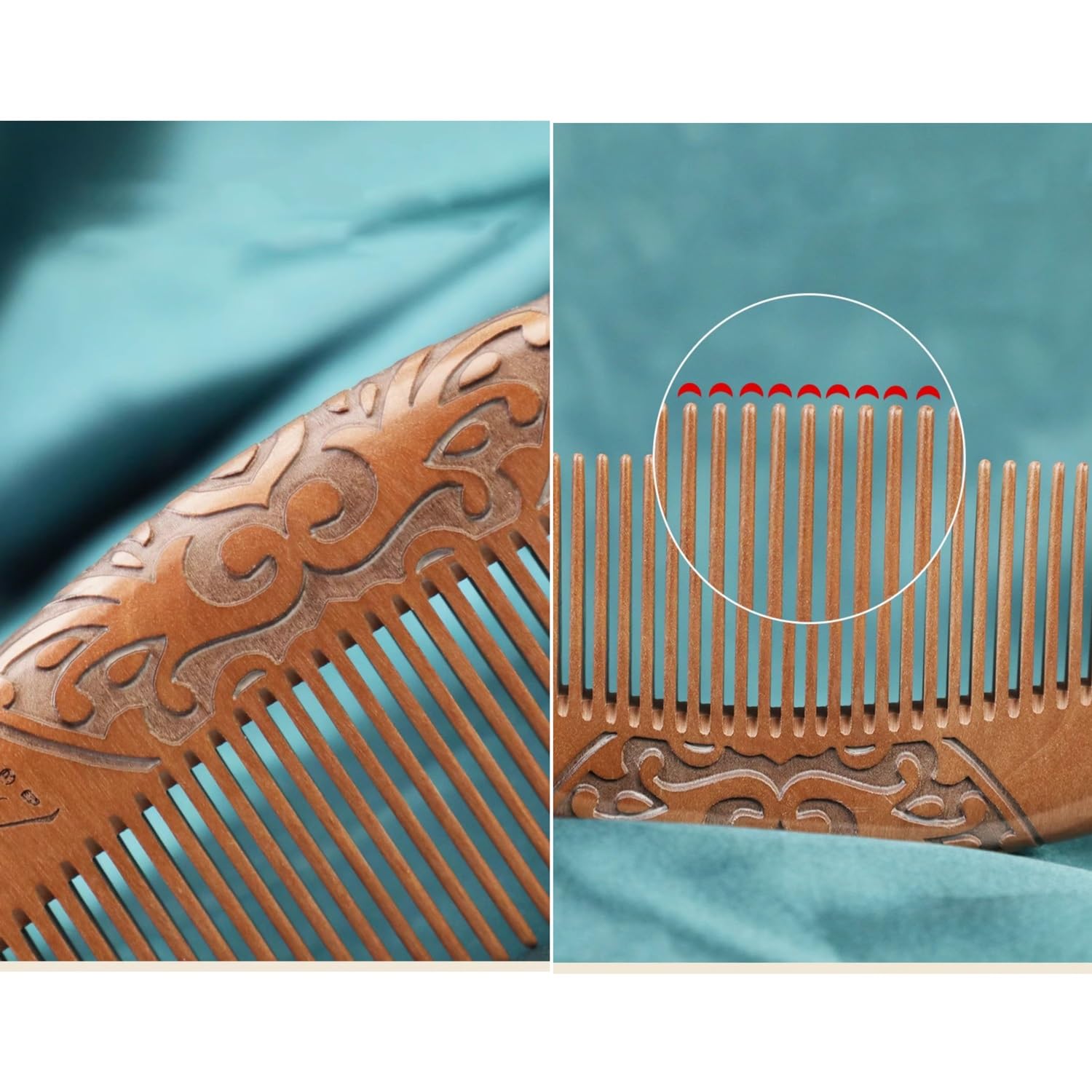 Peine de Madera para el Cabello, Peine de Madera semicircular antiestático, Dientes Anchos y Dientes Finos, desenredante Hecho a Mano de Madera H (Diente Fino A)